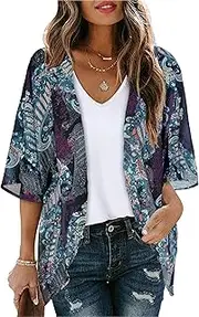 Gosunny Damen Sommer Tops Strand Kimono Boho Bikini Cover Up Oversized Blumendruck Strickjacke