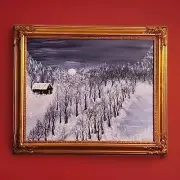 Snowy Winter Landscape Painting Little Cabin Framed Acrylic Abstract on Canvas