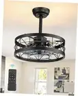 Caged Ceiling Fan with Light,16.5 in Farmhouse Enclosed Ceiling Fans with