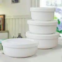 在飛比找樂天市場購物網優惠-純白韓式風格骨瓷保鮮碗加蓋陶瓷碗帶蓋微波爐冷藏陶瓷碗套裝