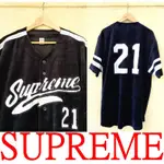 BLACK全新SUPREME絨布簍空拼接VELOUR BASEBALL JERSEY球衣罩衫/棒球外套短T