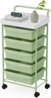 Rolling Storage Cart with Drawers, Utility Cart with 5 Drawers and Tabletop, 5 T