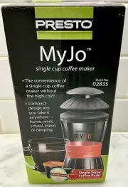 Presto MyJo Single Cup Manual Coffee Maker Pre-Made Capsules or Reusable Camping