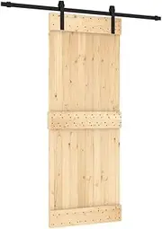 [vidaXL] Sliding Barn Door with Hardware Set - Solid Pine Wood, Powder-Coated Steel Tracks, Smooth & Quiet Operation