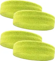 IMAGERIO 4 Pack Sweatbands Sports Headband for Men and Women, Moisture Wicking Athletic Workout Headband for Running, Tennis, Basketball, Yoga, Gym Stretchy Unisex Sweatband -Fluorescent Yellow