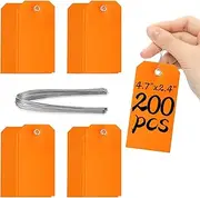 [XUWAIDSGN] 200 Pieces 4 3/4" x 2 3/8" Waterproof Shipping Tags with Wires Blank Tags with String Attached Plastic with Reinforced Hanging for Repair Marking Auto Parts Luggage Garage Inventory(Orange)