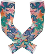[Yoogain] UV Protection Arm Compression Sleeve Colored Stars Long Sleeve Tattoo Cover Anti-Run cubre brazos, Colored Stars