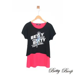 【Betty Boop 貝蒂】圓領印圖配色假兩件上衣(共兩色)