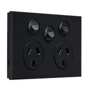 Clipsal Saturn Zen Double Powerpoint with Extra Switch Zen Black 10 Amp 250V - Z4025XA-ZB