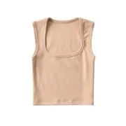 Plain Square-Neck Tank Top Khaki - M