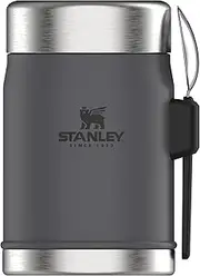 [STANLEY] Classic Legendary Food Jar 0.4L with Spork - Keeps Cold or Hot For 7 Hours - BPA-Free Stainless Steel Soup Flask - Leakproof - Dishwasher Safe - Charcoal