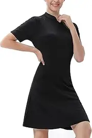 [RIVABETH] Womens Tennis Dress, Short Sleeve Workout Dress with Shorts Pockets Exercise Dress Golf Dresses for Women