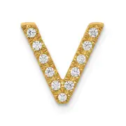 14K Yellow Gold Real Diamond Letter V Initial Charm
