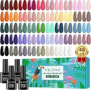 VICOVI 52 Pcs Gel Nail Polish Set Gel Nail Kit with 48 Colors Gel Polish KIt 4 Pcs Base Coat No Wipe Matte Top Coat Gel Polish Soak Off Gel Nail Kits Nails Art Manicure Home Gifts for Women Girls
