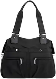 [CXSNB] Women's Nylon Handbags & Shoulder Bags Multi-Pocket with Zippers Casual Large Capacity Waterproof Tote Bag for Shopping Travel
