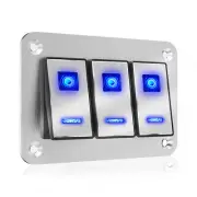 3 Gang Blue LED Light Rocker Switch Panel For Car RV Caravan Marine Boat 12V/24V
