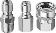 NPT 3/8 Inch Stainless Steel Male and Female Quick Connector Kit Pressure Washer Adapter Set and 1 Pieces NPT 3/8 Inch Pressure Washers Stainless Steel Quick Connector Plug Male Nipple