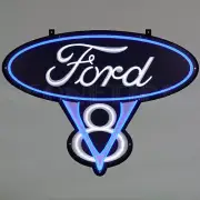 Neonetics 29FV8BW Ford V8 Neon Sign Licensed LED Flex Neon Light in Steel Can