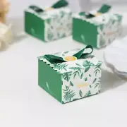 25 GREEN Monstera Leaf Print Favor GIFT BOXES Satin Ribbon Bow Party Decorations