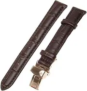 [RECHERE] Leather Watch Band Replacement Strap Push Button Deployment Clasp Butterfly Rose Gold Buckle