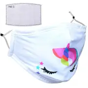 Inkmasters Cotton Reusable Washable Kids Face Mask with Adjustable Ears + 1 Filter PM 2.5 for enhanced Filteration, Safety, Comfort- Unicorn