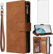 Compatible with OnePlus Nord N10 5G Wallet Case Tempered Glass Screen Protector