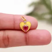Natural Diamond And Ruby Charm Necklace, 18k Gold Ruby Or Diamond Charm Pendant