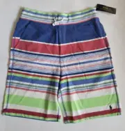 Polo Ralph Lauren Striped Cotton Mesh Shorts Boys 7 8 L XL 14/16 Orange Blue