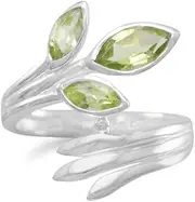 [JewelryWeb] 925 Sterling Silver Fan Wrap Ring Three Marquise Peridots Stones 3mm X 7mm 4mm X 8mm Band Style-Ring for Women
