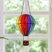 Stained Glass Hanging Suncatcher Colorful Hot Air Baloon 7x11in