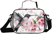 Hummingbird Cherry Watercolor Insulated Lunch Box for Women Men - Ideal for Work, Picnics - Includes Adjustable Shoulder Strap