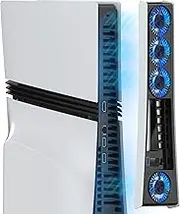 MEQI PS5 Pro Cooling Fan Enhanced Edition, PS5 Pro Accessories Upgraded 4 Quiet Cooler Fan with Adjustable Speed and Auto On/Off, Efficient Cooling Station with LED Light & USB Hubs for Playstation 5
