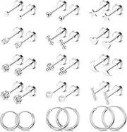 [Kakonia] Small Hypoallergenic Flat Back Stud Earrings for Women Men 14K Gold Plated Surgical Stainless Steel Earring Sets Tiny Screw Back Cartilage Earring