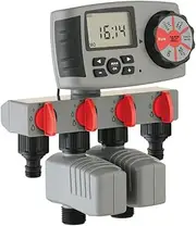 Aqualin Garden 4-Zone Watering Computer Automatic Irrigation System Controller Water Tap Hose Timer with 2 Solenoid Valve, Grey