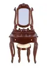 Brown Vanity Makeup Dressing Table Set w/Stool &Mirror Jewelry Solid Wood Desk