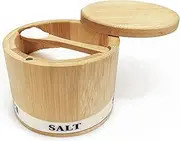 [ThougrLyh] Salt Box Bamboo Salt Container with Swivel Lid with Magnetic to Easily Open and Seal Salt Cellar With Spoon for Storing Salt Pepper Sugar Herbs Small Spice Box
