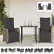 Garden Dining Set with Cushions Bistro Set Backyard Grey Poly Rattan vidaXL