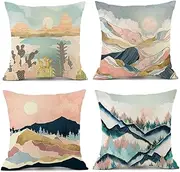 4PCS Decorative Throw Pillow Covers 18x18 Inch Square Cushion Covers Decoration Pillowcases Linen Cushion Case for Sofa Patio Living Room Couch Home