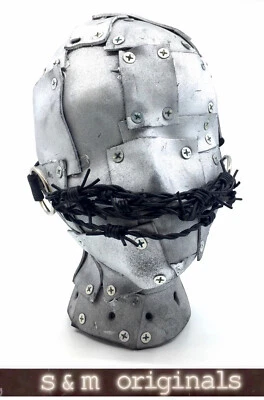 Leather Mouth Gag Mens Bondage Kit Barb Restraint BDSM Fetish Gimp Mask Slave
