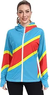 [GAIGEO] Rash Guards Jacket Women Congo Flag Quick Dry Fit UV Sun Shirts Long Sleeve Tops UPF 50+ S, Congo Flag, Small