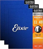 Elixir 12102 Electric Nano Medium Guitar Strings 11-49 (3 Pack Bundle)