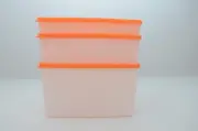Tupperware Medium Freezer Rectangle Set of 3 Orange New