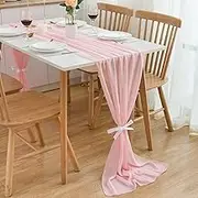Table Runner Pink Chiffon Table Runners Sheer Tablecloth Romantic 3m for Wedding Bridal Baby Shower Cake Table Decorations Party,27x120 Inches