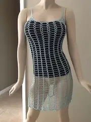 Arden B Light Blue Open Weave Crochet Knit Tunic Top Size M