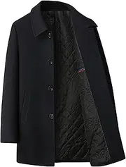 [Gsywaipei] Mens Classic Lapel Peacoat Single Breasted Male Long Woolen Coat Casual Winter Wool Blend Overcoat, Black, Large
