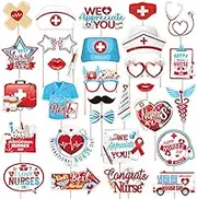 30 Pcs Nurse Photo Booth Props Nurses Day Decorations Graduation Party Congrats Grad Table Toppers Class of 2025 Nursing Theme Photo Booth Supplies