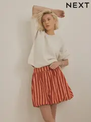 Orange Stripe 100% Cotton Bubble Hem Mini Skirt (AB7277) | $56