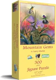 Mountain Gems 300pc Jigsaw Puzzle – Hummingbirds & Irises by Larry Martin