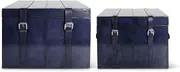 K&K Interiors 15888A Set of 2 Royal Blue Leather Nesting Trunks with Magnetic Straps