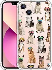 iPhone 13 Mini Case, iPhone 13 Mini Clear Phone Case, Dog Pattern with Sunglasses Printed Slim Fit Flexible Shockproof Clear Designer Back Phone Cover for iPhone 13 Mini